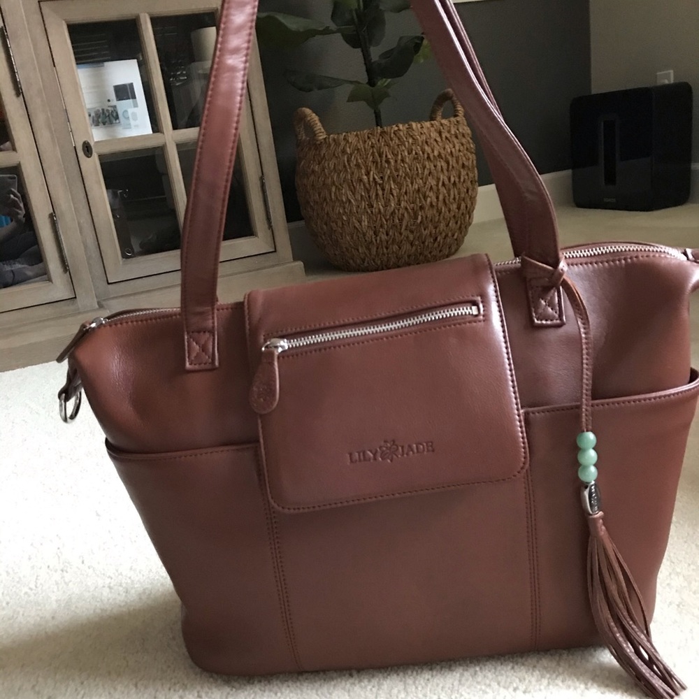 LILY JADE “MADELINE” DIAPER BAG IN BRANDY & SILVER